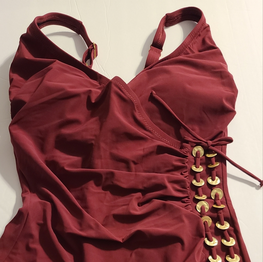 Burgundy Gottex Golden Touch One Piece‎ Swimsuit Size 10 New